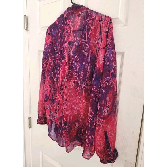 COLDWATER CREEK Tunic Blouse Women's Size 2X Sheer Chiffon, Unlined - Picture 2 of 9